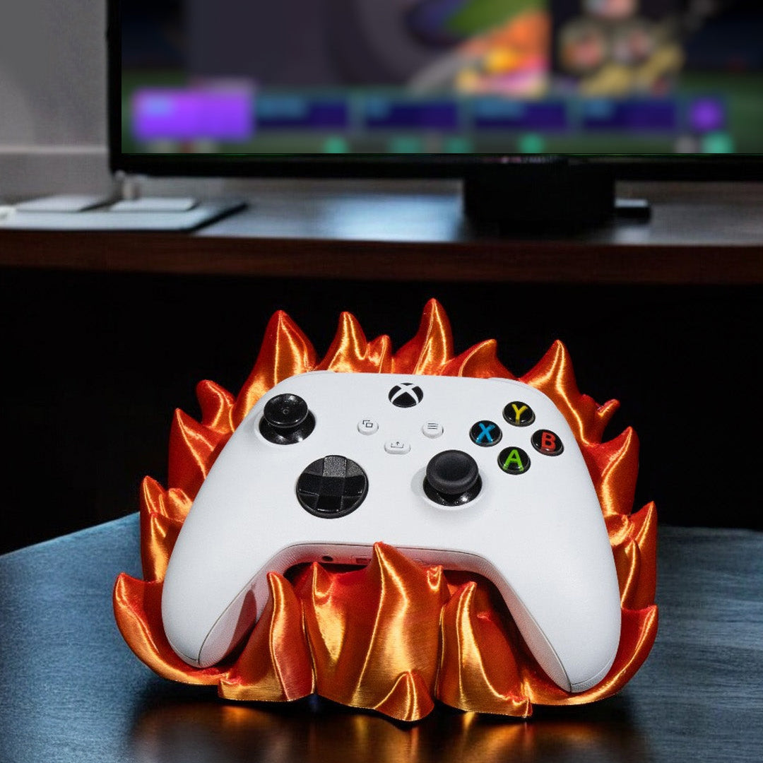 3D Printed Xbox Series X/S & PS5 Controller Stand – Silk PLA Flames Design