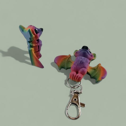 Adorable eye-catching cute Fruit bat keychain, whimsical wiggly colourful keyring, magical stylish bag tag, MMMini Fruit bat fidget
